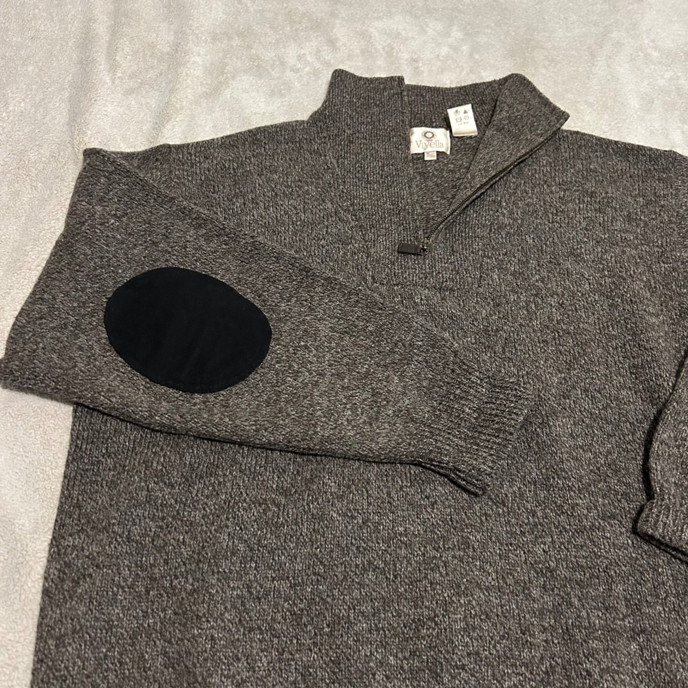 Viyella Quarter‎ Zip Sweater Mens XL Brown 100% Lambswool Elbow Patches